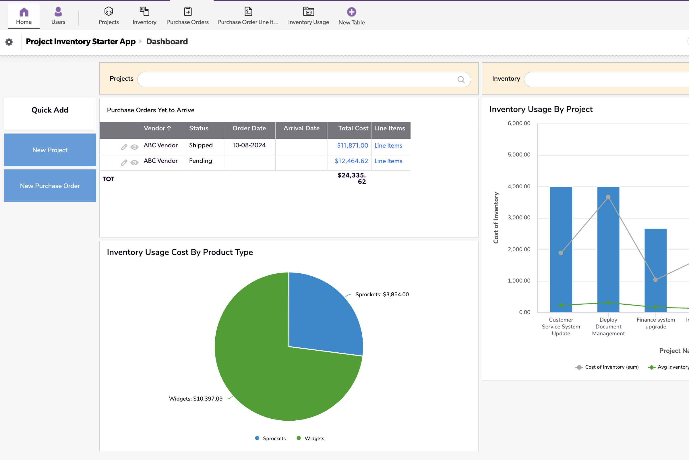 Project Inventory Starter App