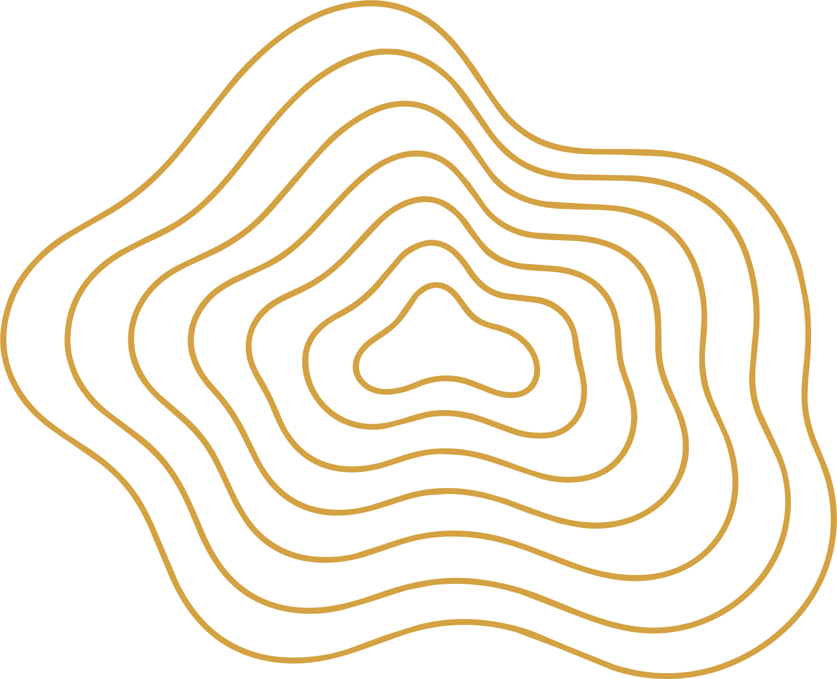 Illustrated gold topographic contour map with a location pin marker